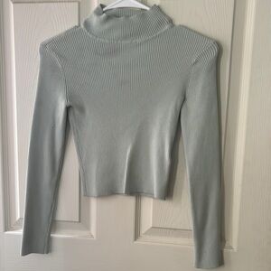 Divided Ribbed Turtleneck Sweater - Light Green